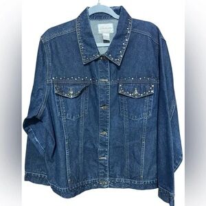 Christopher & Banks Embellished Dark Blue Jean Jacket